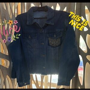 Stylish Blue Denim Jacket with Glitter Pocket